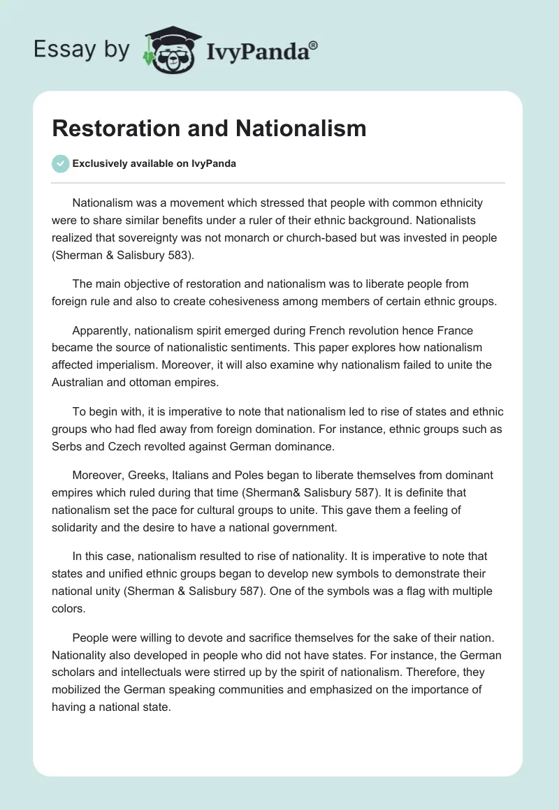Restoration and Nationalism. Page 1