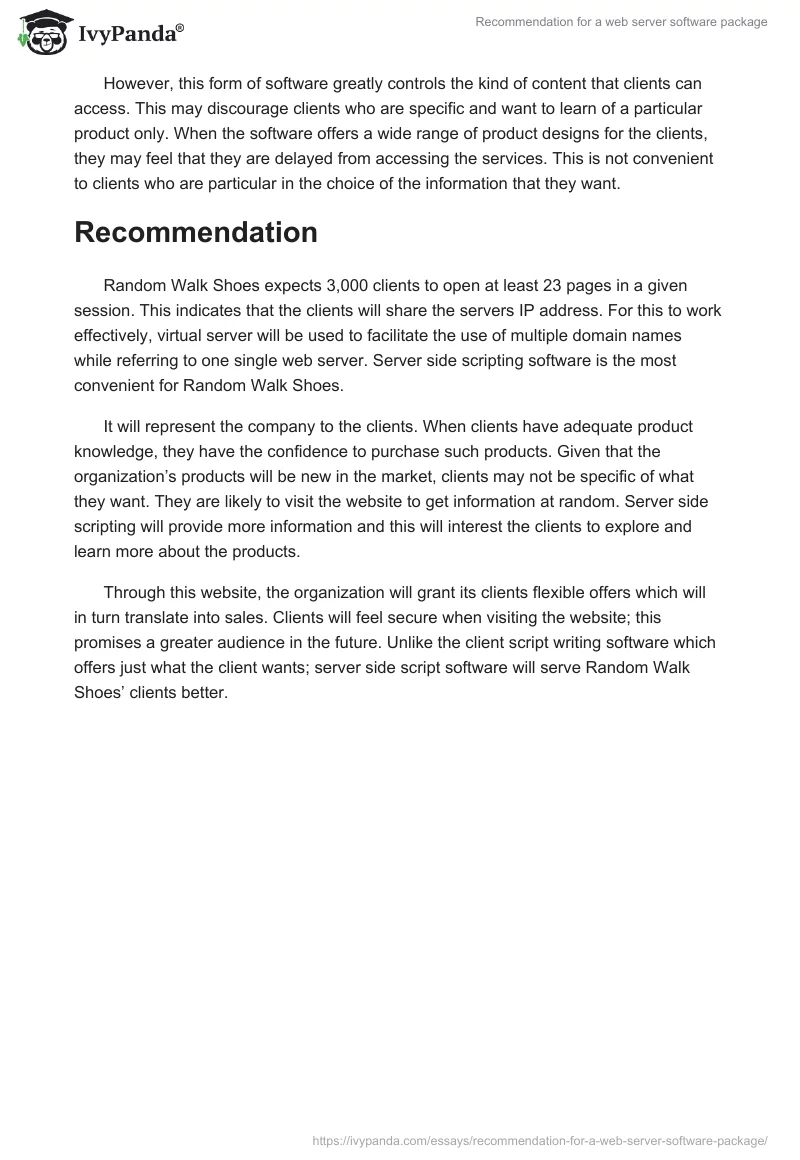 Recommendation for a web server software package. Page 2