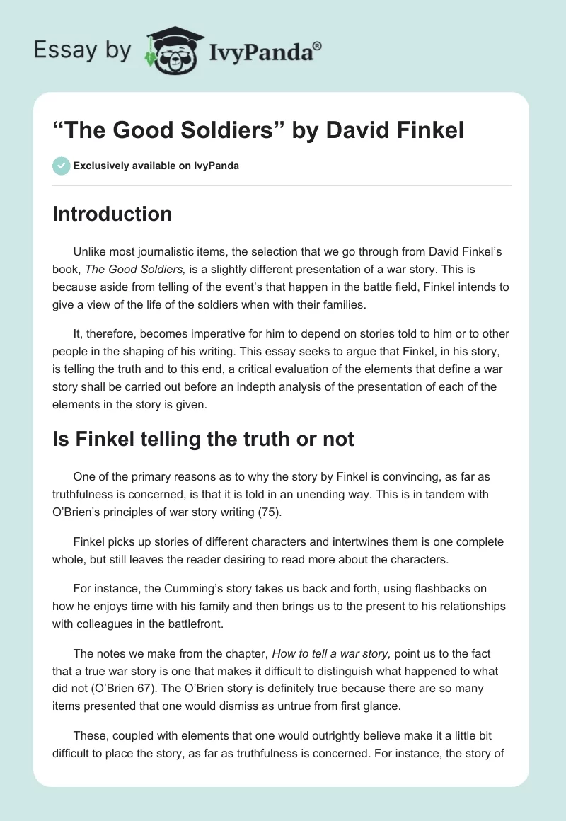 “The Good Soldiers” by David Finkel. Page 1