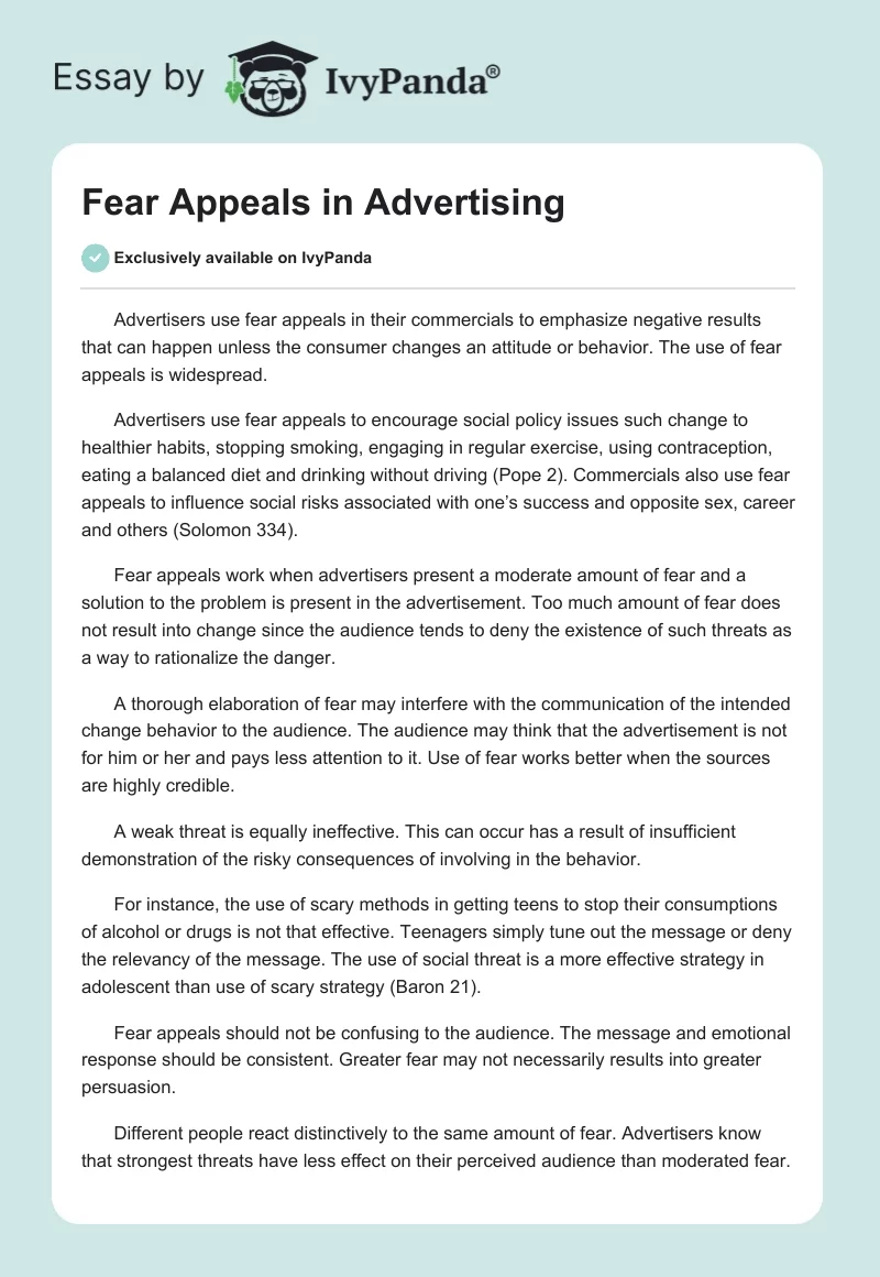 Fear Appeals in Advertising. Page 1
