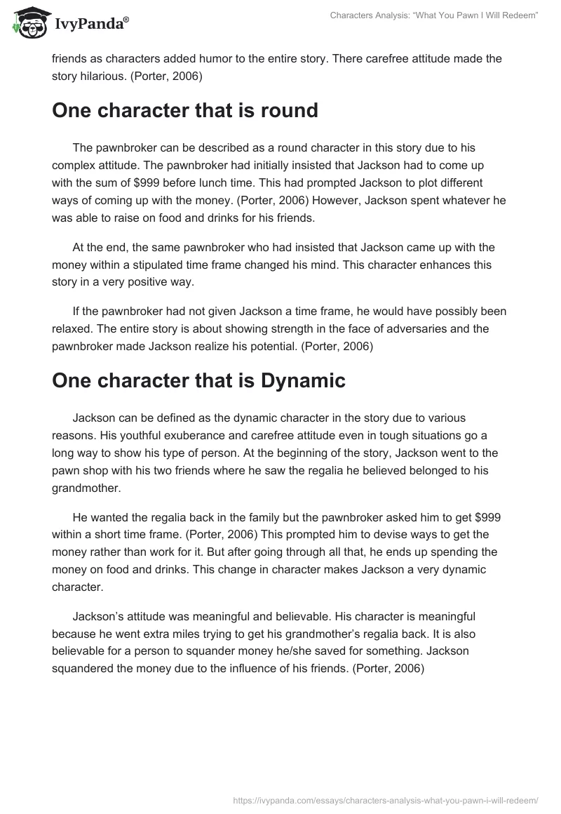 Characters Analysis: “What You Pawn I Will Redeem”. Page 2