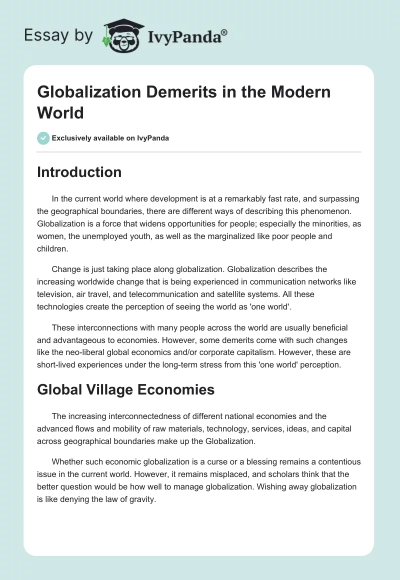 Globalization Demerits in the Modern World. Page 1