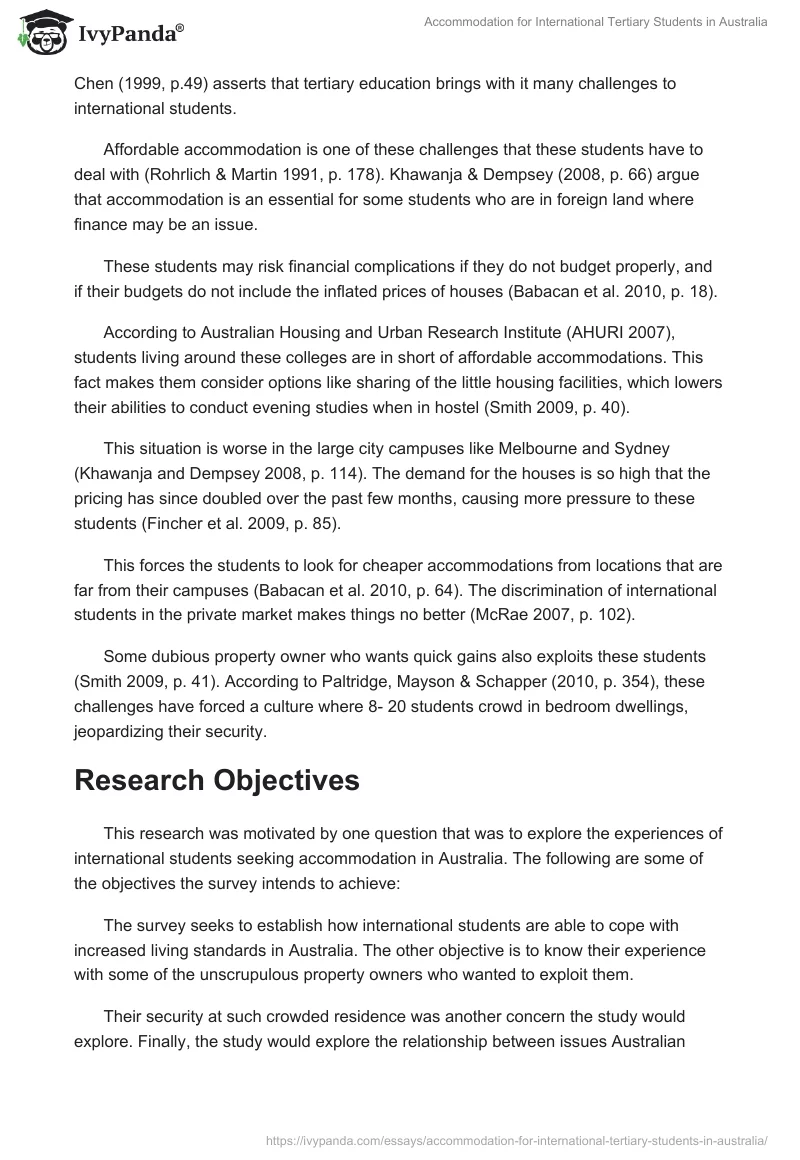 Accommodation for International Tertiary Students in Australia. Page 2