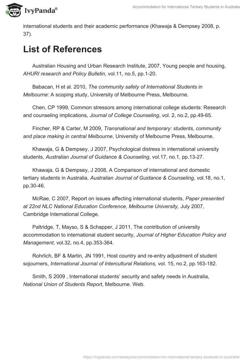 Accommodation for International Tertiary Students in Australia. Page 3