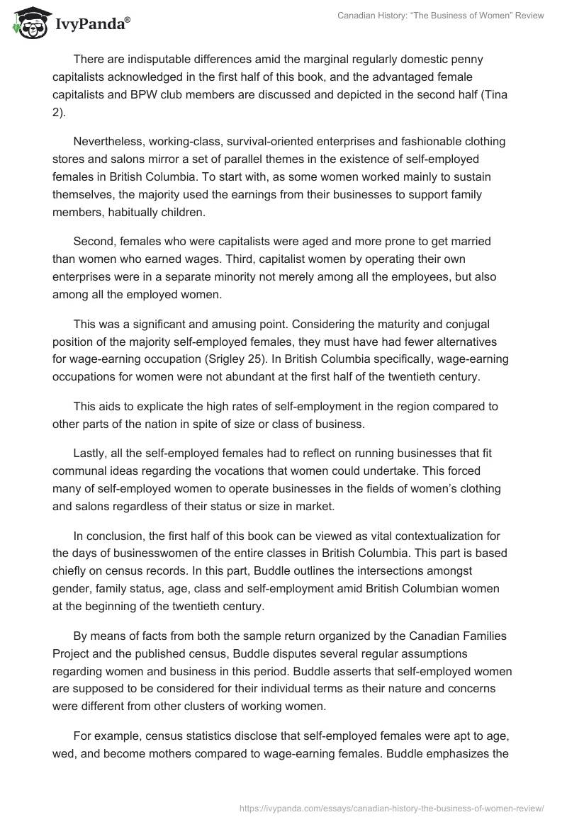 Canadian History: “The Business of Women” Review. Page 4