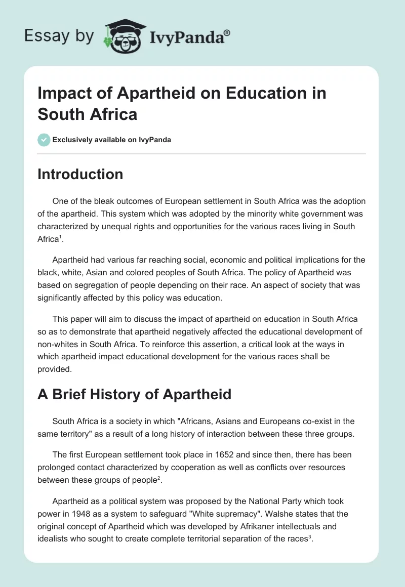 Impact of Apartheid on Education in South Africa. Page 1