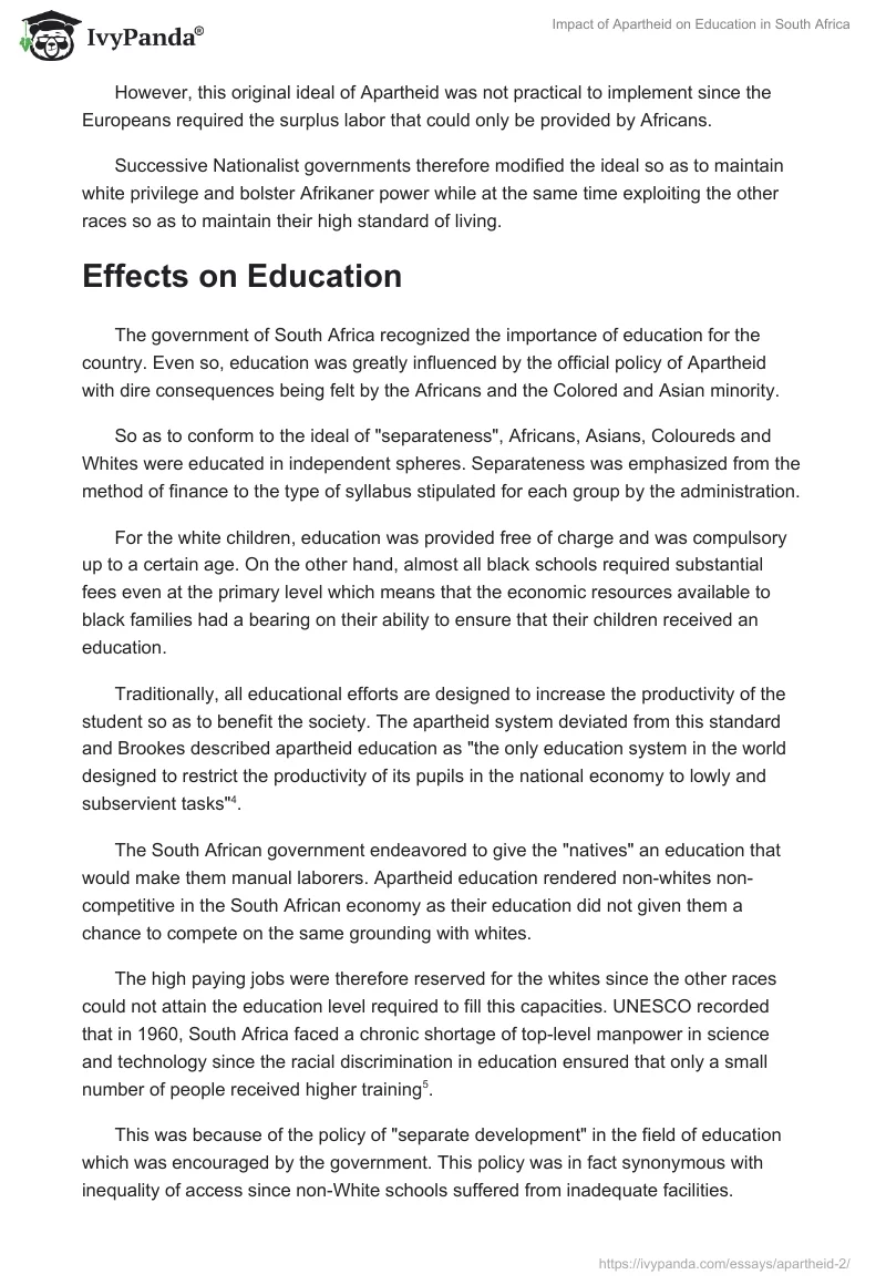 Impact of Apartheid on Education in South Africa. Page 2
