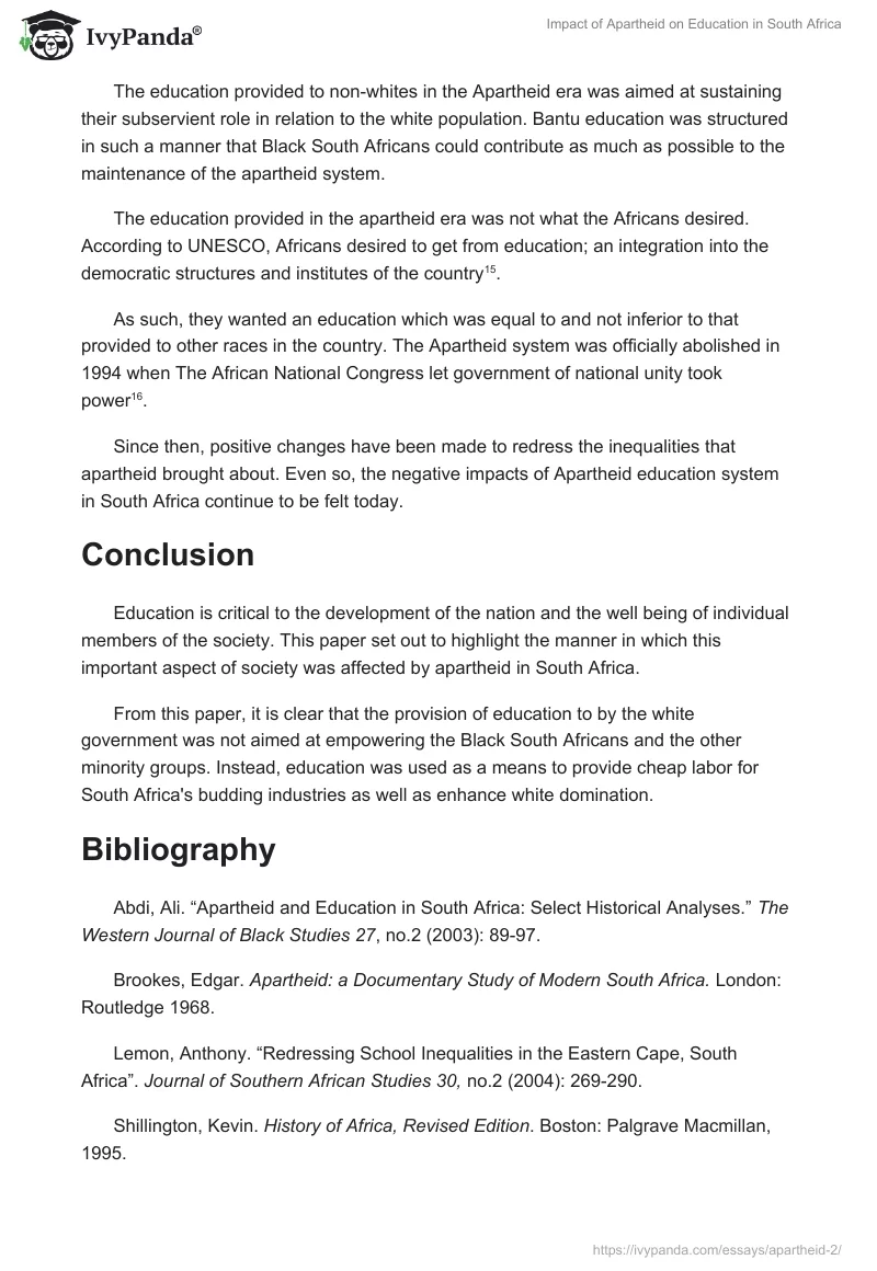 Impact of Apartheid on Education in South Africa. Page 5