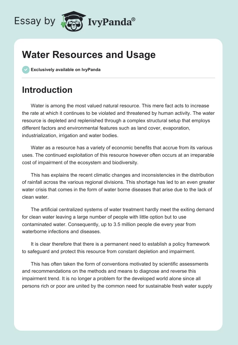 Water Resources and Usage. Page 1