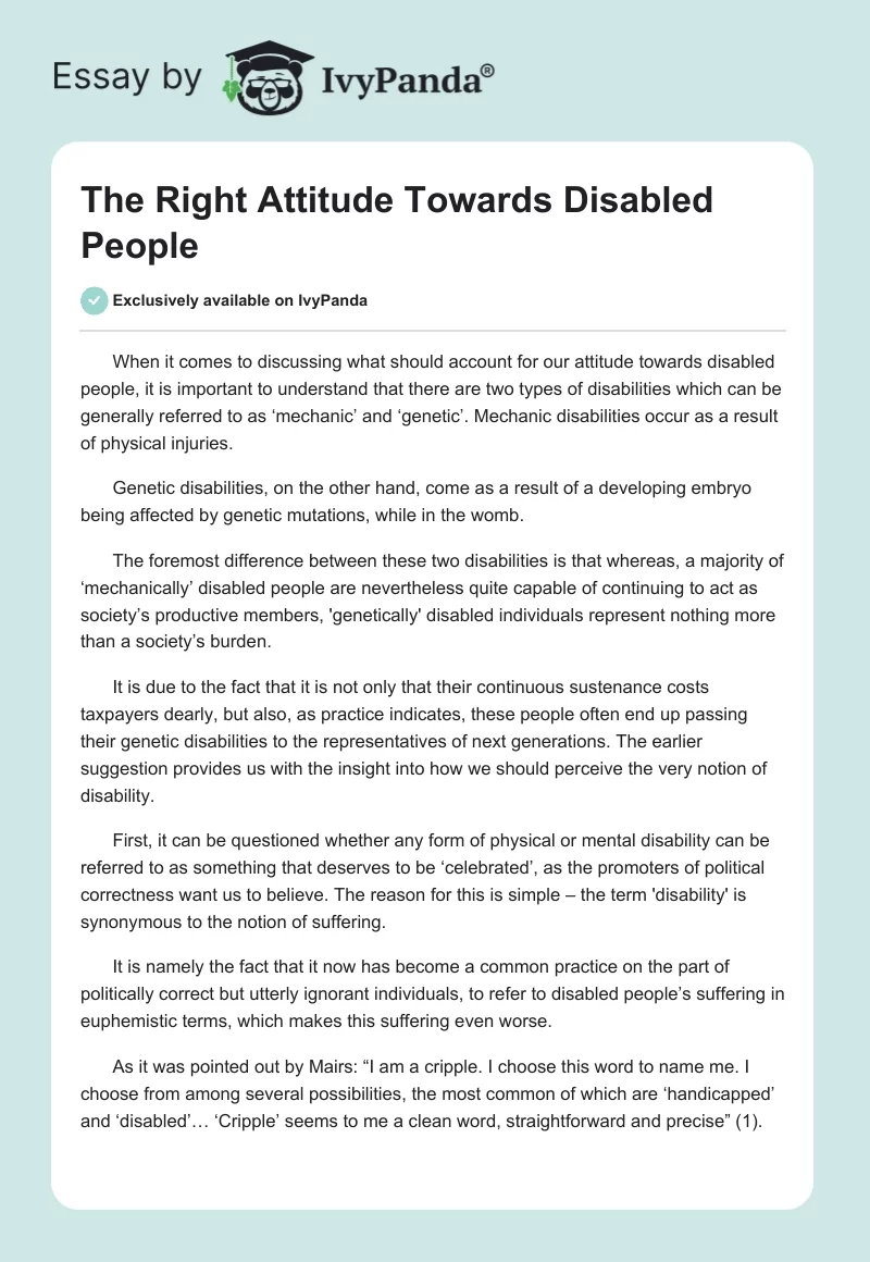 The Right Attitude Towards Disabled People. Page 1