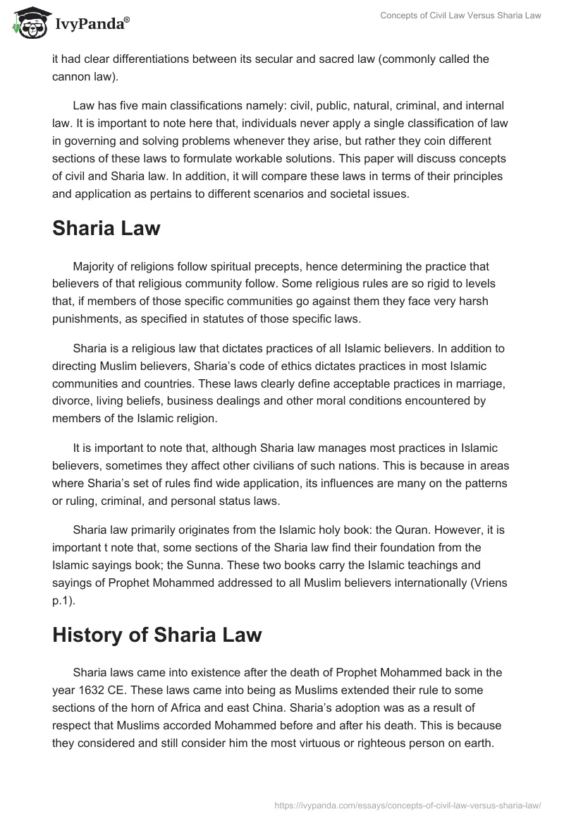 Concepts of Civil Law Versus Sharia Law. Page 2