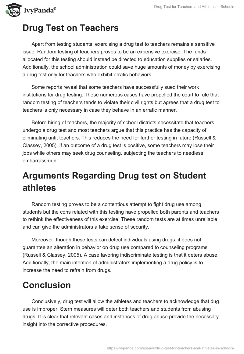 Drug Test for Teachers and Athletes in Schools. Page 4
