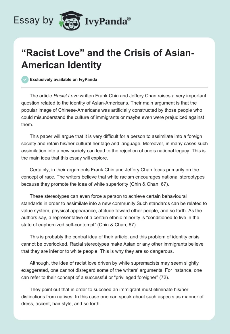 “Racist Love” and the Crisis of Asian-American Identity. Page 1