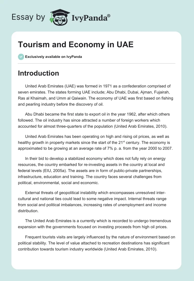 Tourism and Economy in UAE. Page 1