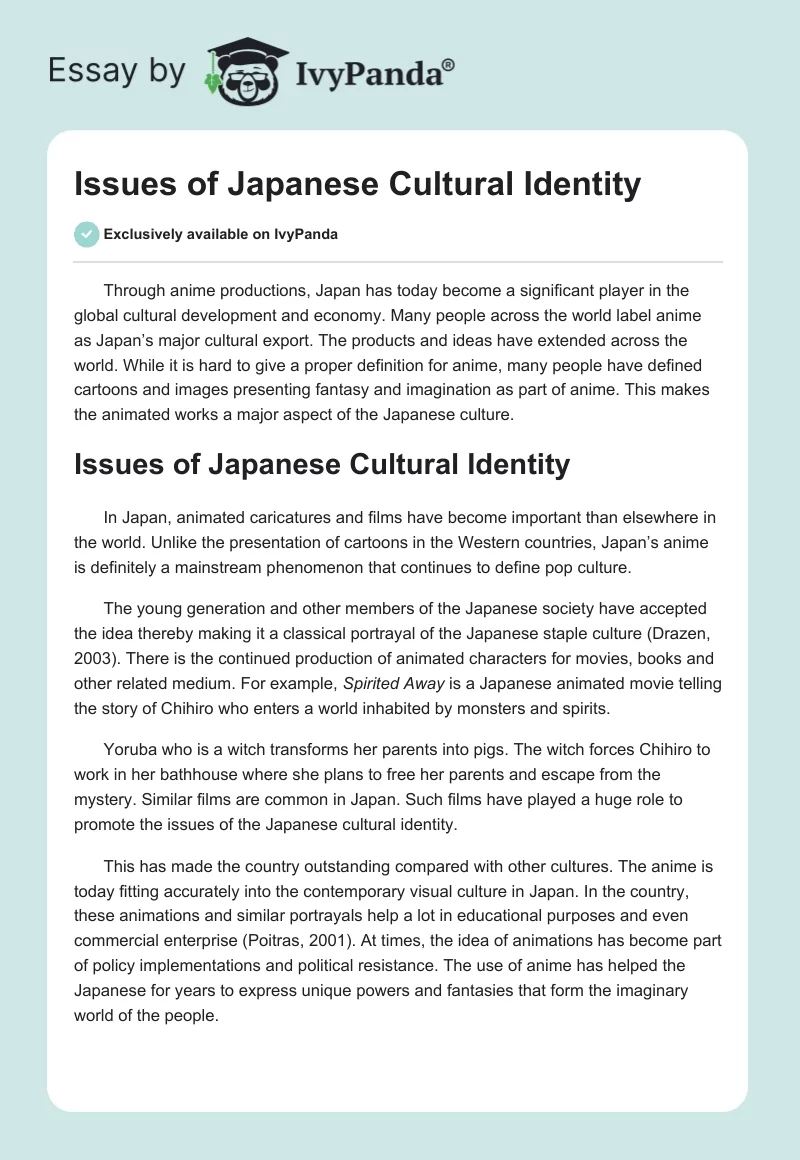Issues of Japanese Cultural Identity. Page 1