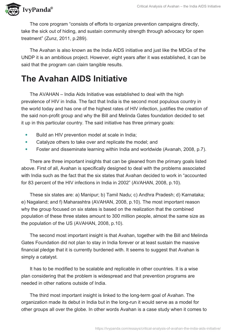 Critical Analysis of Avahan – the India AIDS Initiative. Page 2