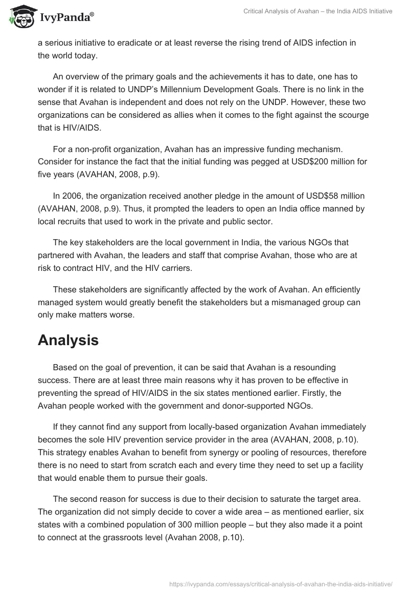 Critical Analysis of Avahan – the India AIDS Initiative. Page 3