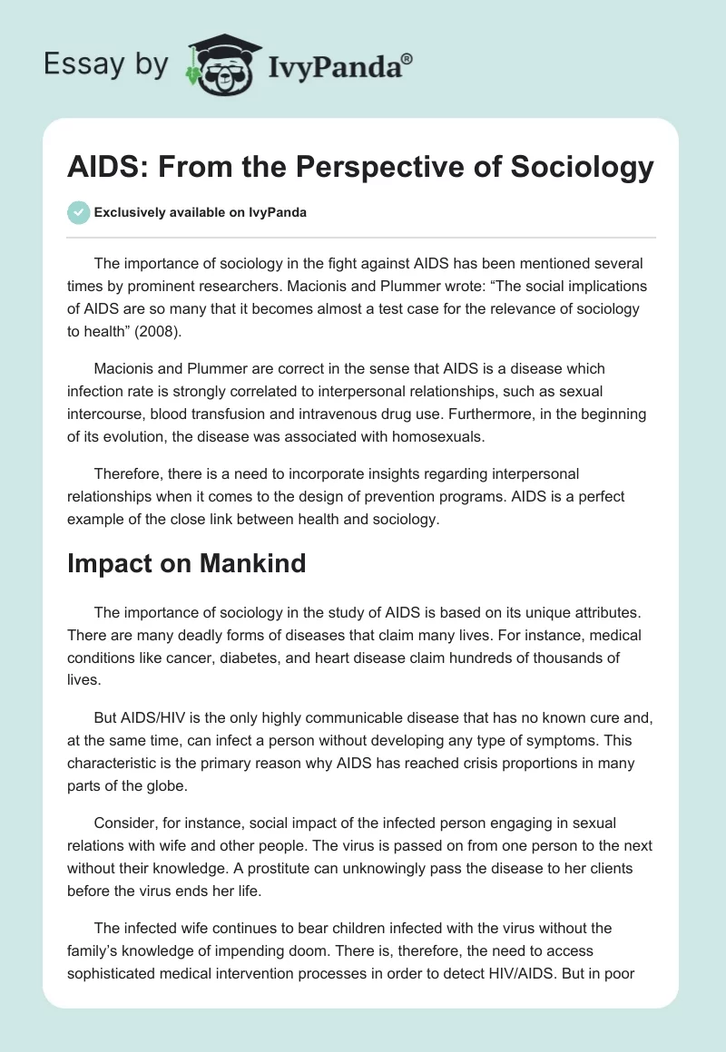AIDS: From the Perspective of Sociology. Page 1