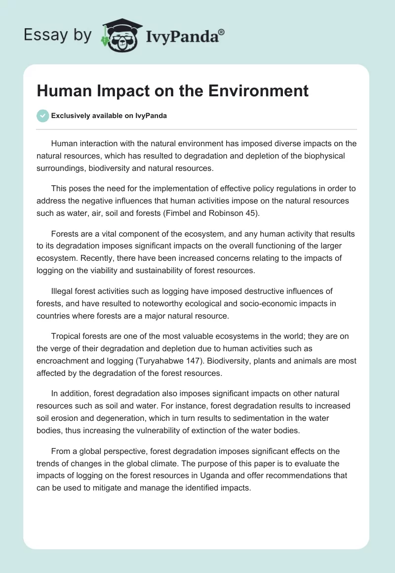 Human Impact on the Environment. Page 1