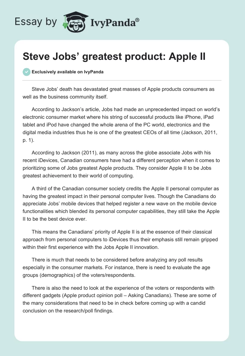 Steve Jobs’ Greatest Product: Apple II. Page 1