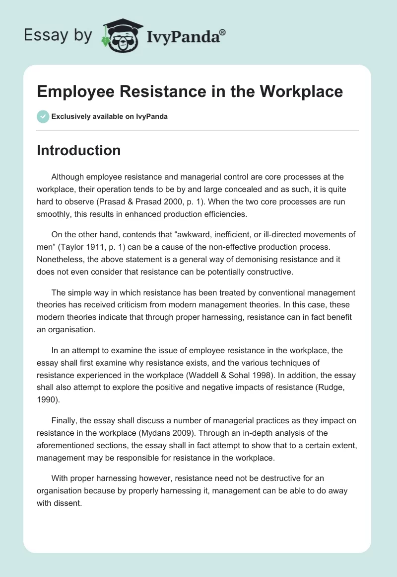 Employee Resistance in the Workplace. Page 1