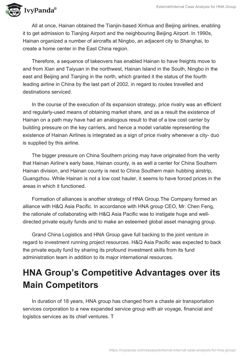 External/Internal Case Analysis for HNA Group. Page 3