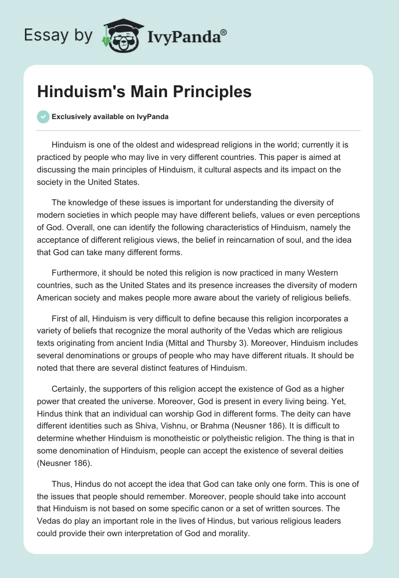 Hinduism's Main Principles. Page 1