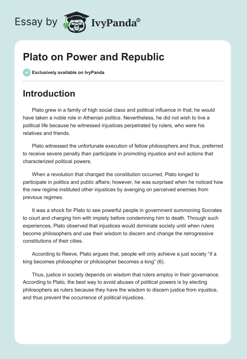 Plato on Power and Republic. Page 1