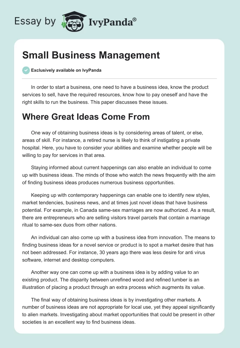 Small Business Management. Page 1