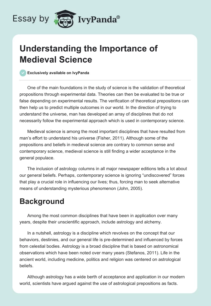 Understanding the Importance of Medieval Science. Page 1