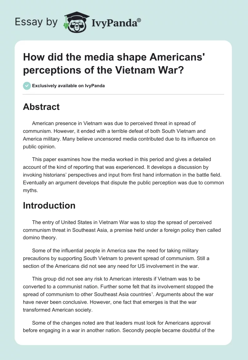 How Did the Media Shape Americans’ Perceptions of the Vietnam War?. Page 1
