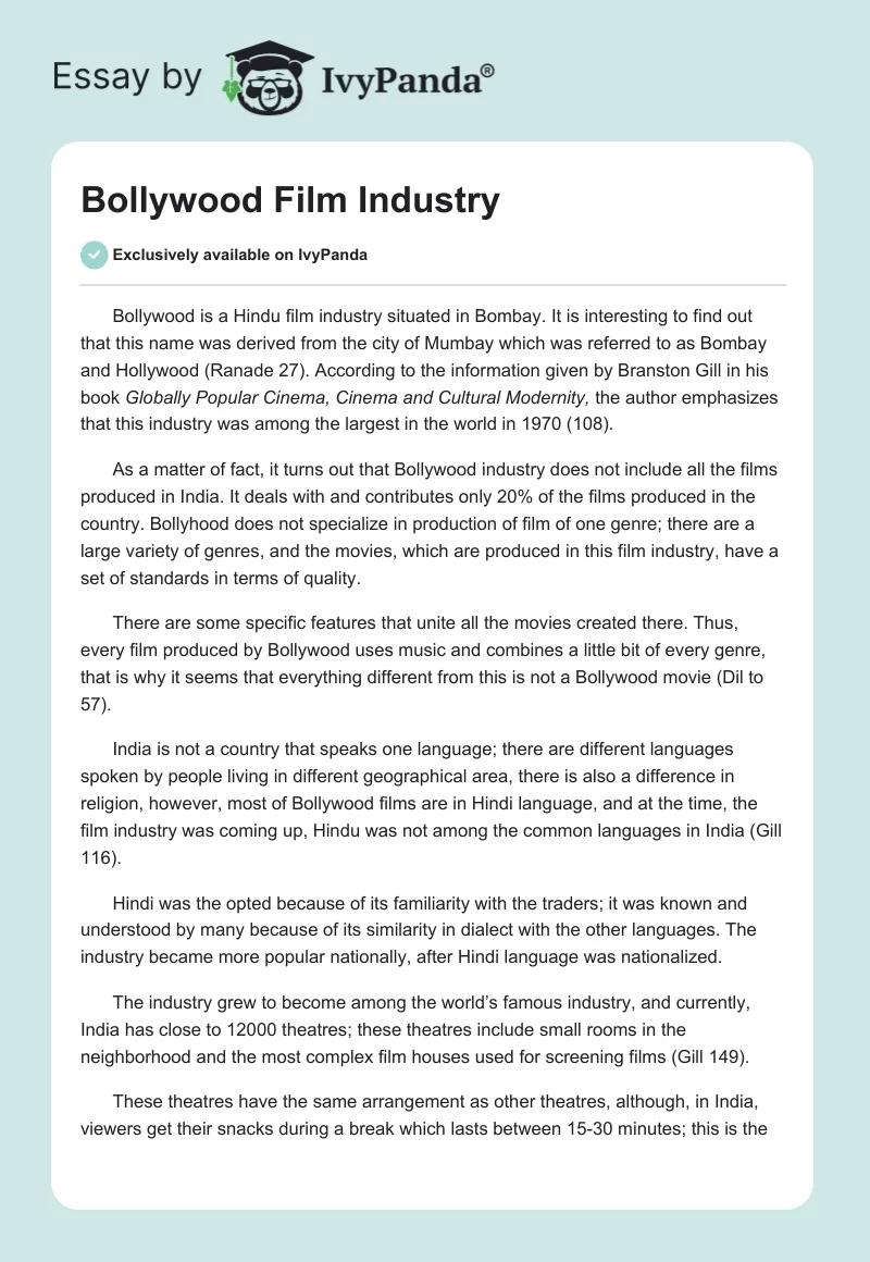 Bollywood Film Industry. Page 1
