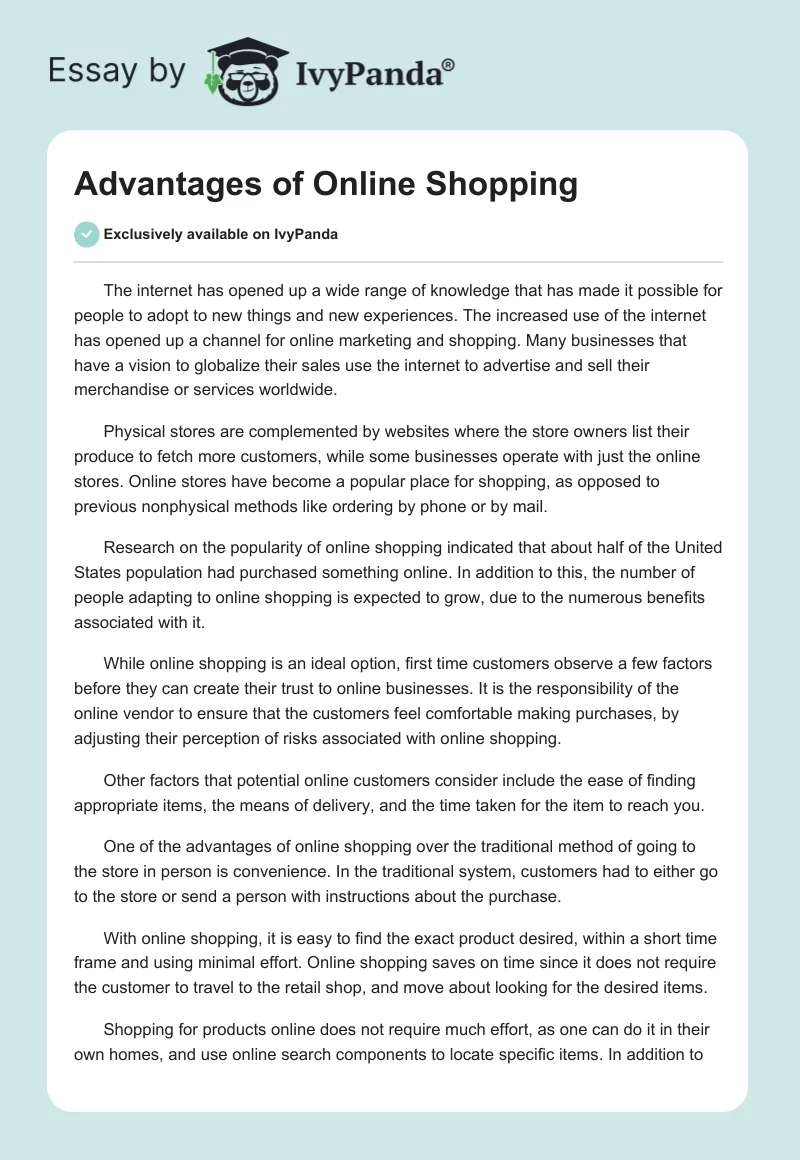 advantages of online shopping essay 150 words