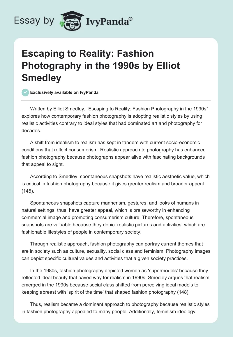 "Escaping to Reality: Fashion Photography in the 1990s" by Elliot Smedley. Page 1