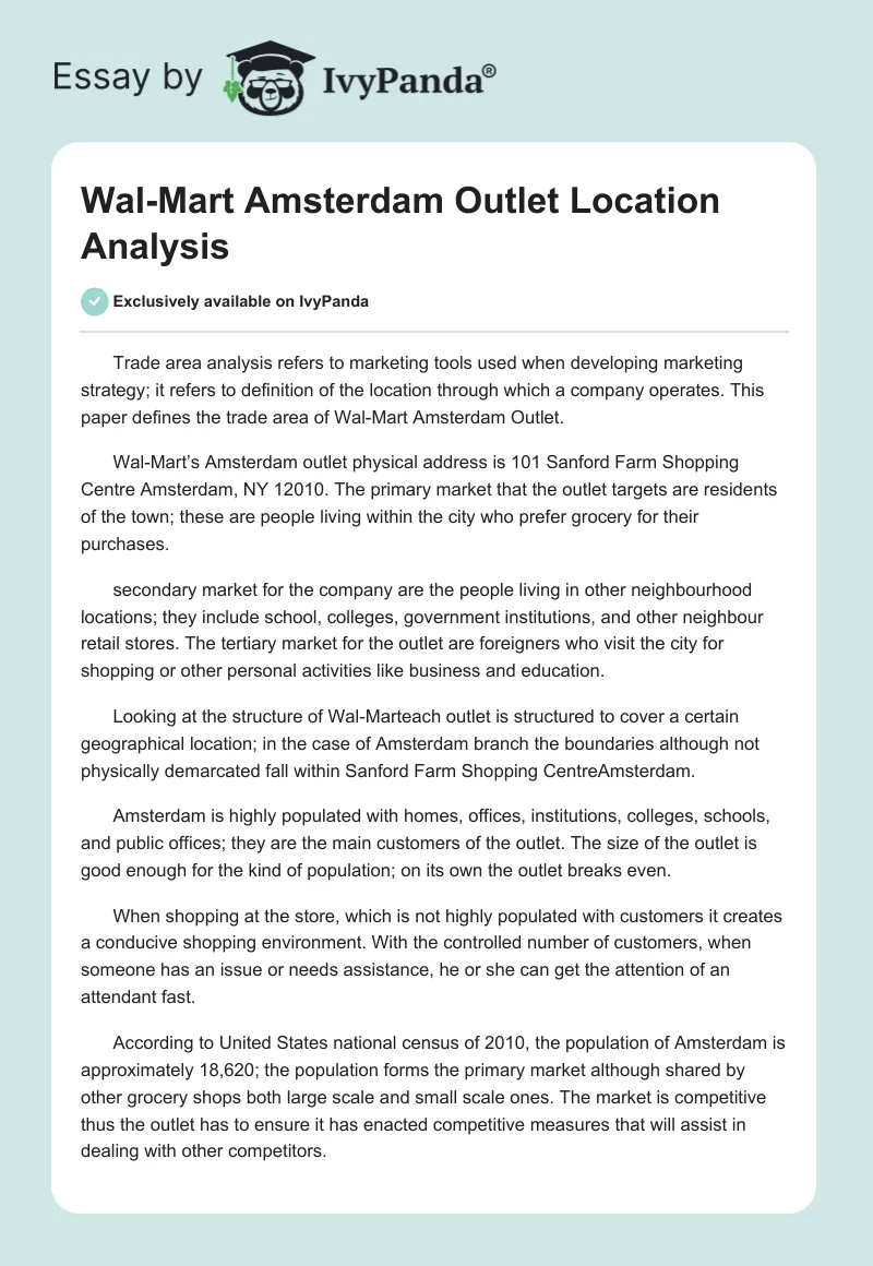 Wal-Mart Amsterdam Outlet Location Analysis. Page 1