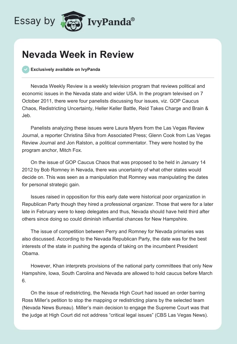 Nevada Week in Review. Page 1