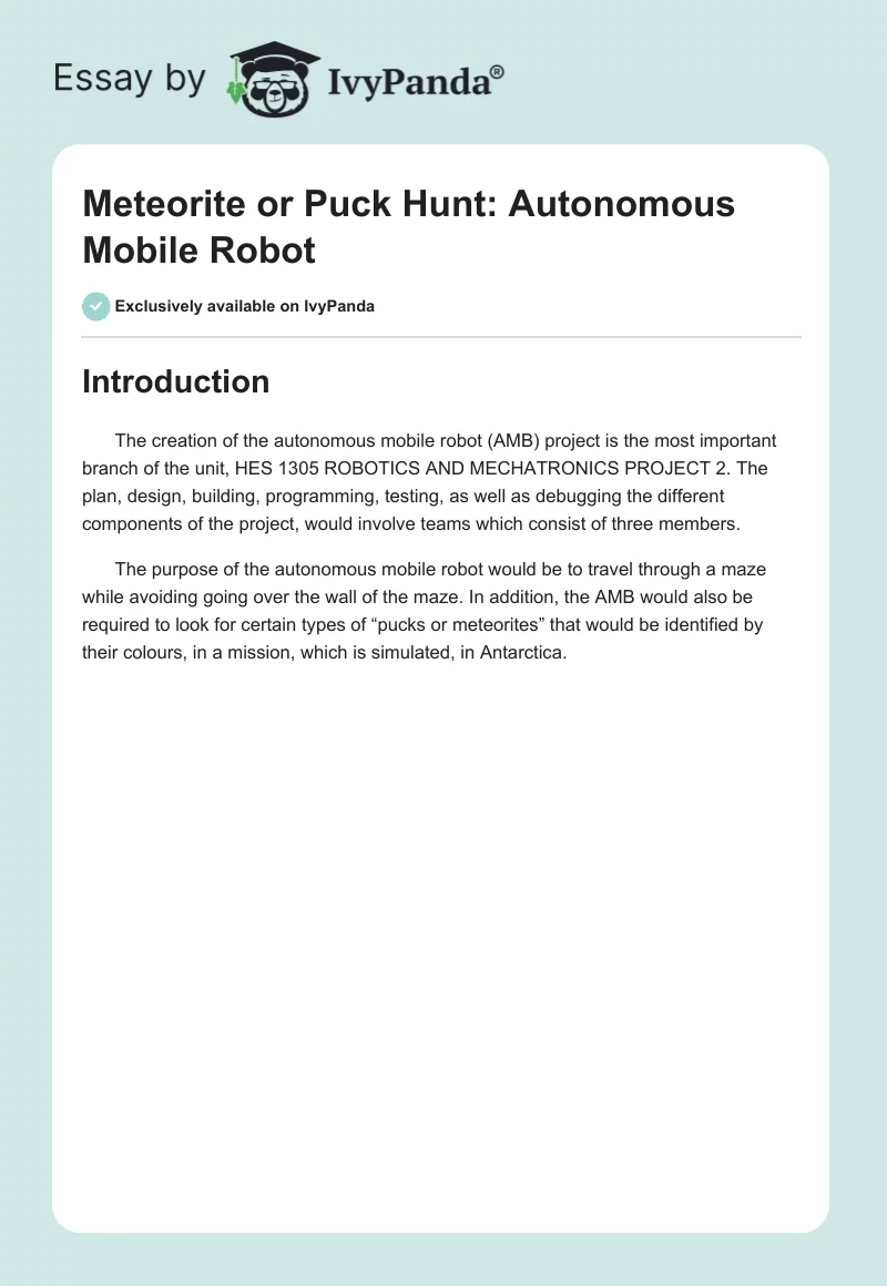 Meteorite or Puck Hunt: Autonomous Mobile Robot. Page 1