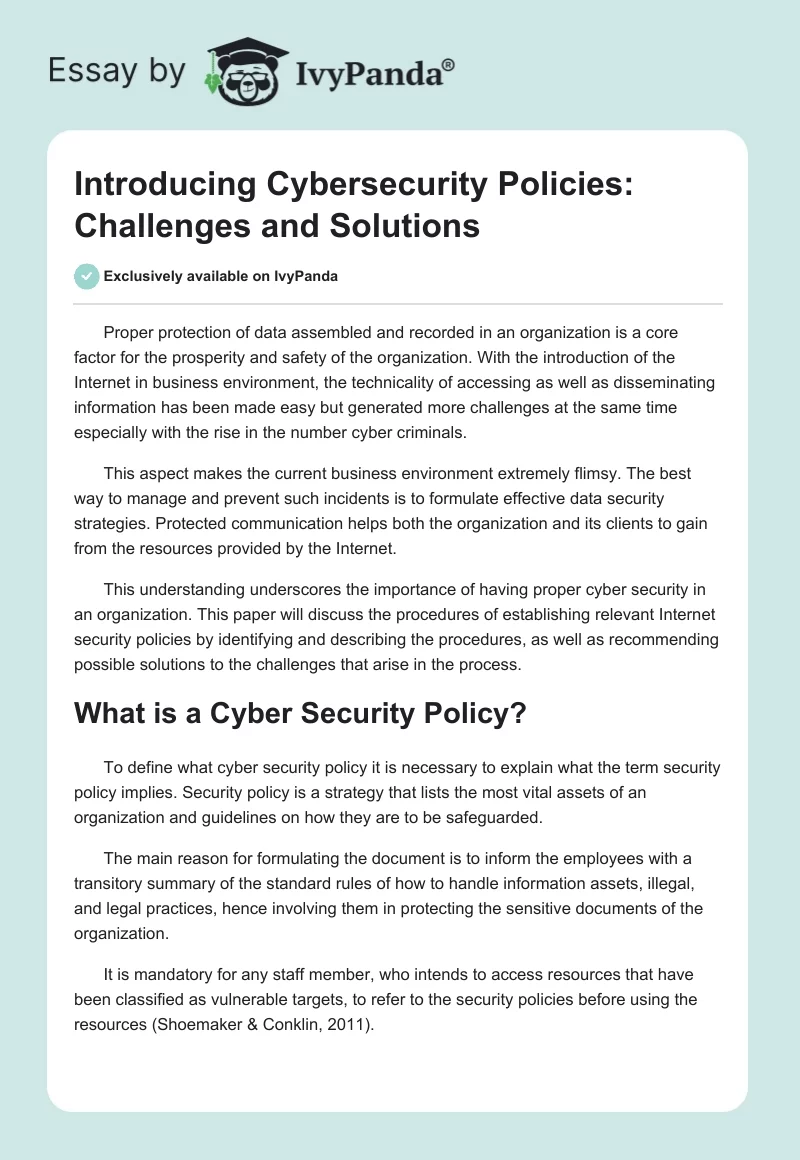 Introducing Cybersecurity Policies: Challenges and Solutions. Page 1