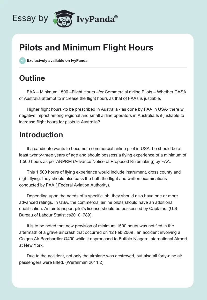 Pilots and Minimum Flight Hours. Page 1
