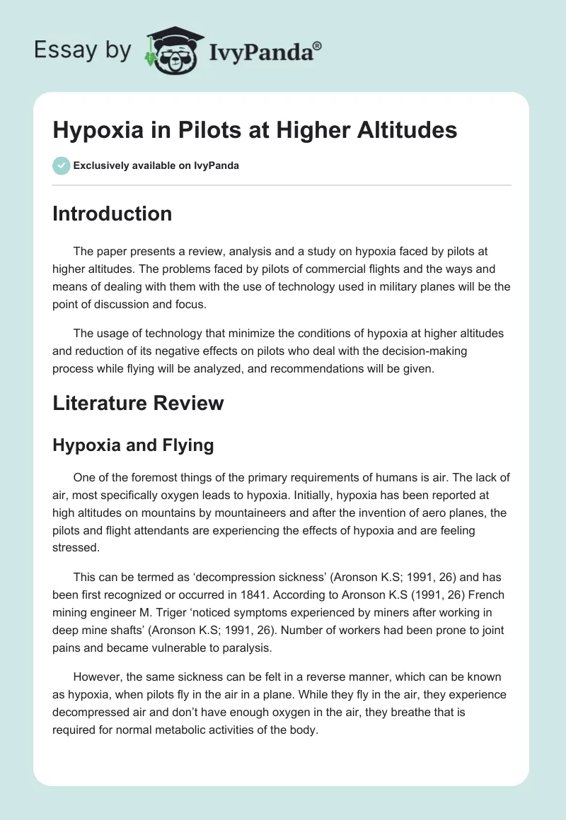 Hypoxia in Pilots at Higher Altitudes. Page 1