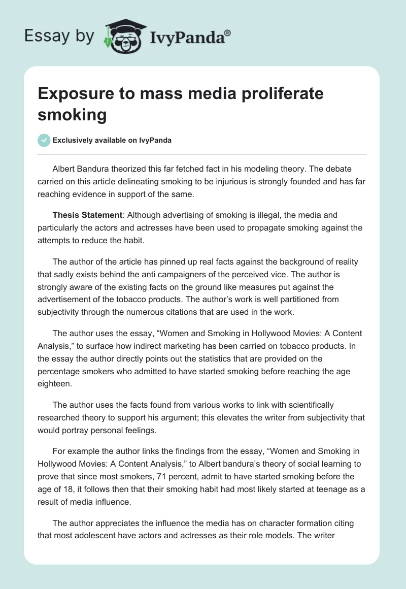 Exposure to mass media proliferate smoking. Page 1