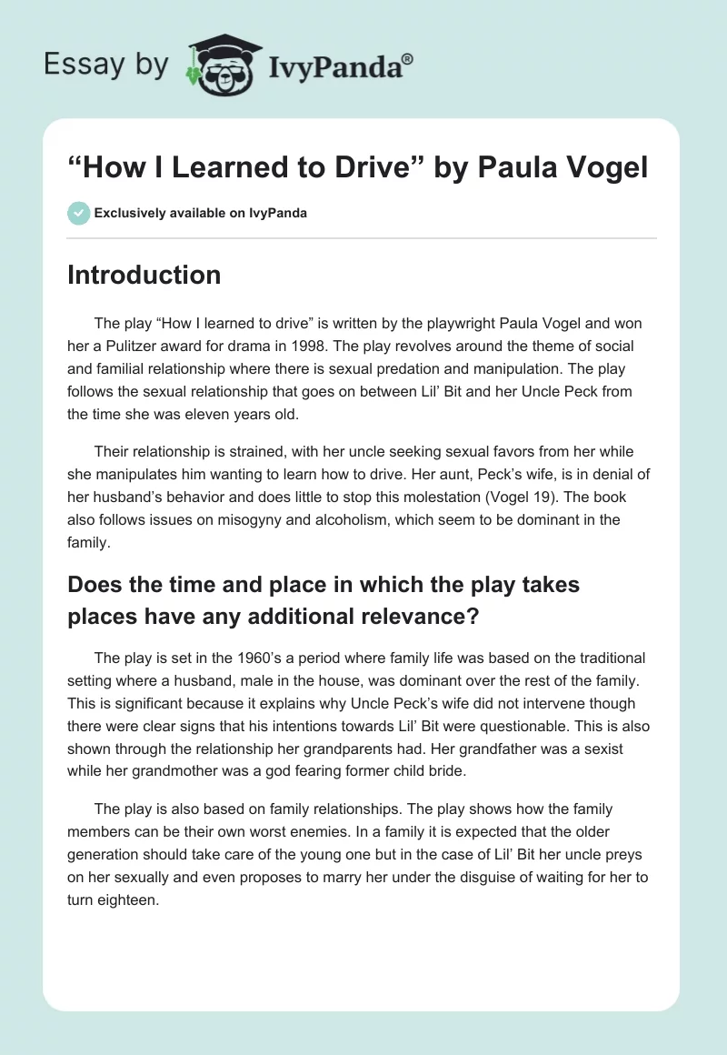“How I Learned to Drive” by Paula Vogel. Page 1
