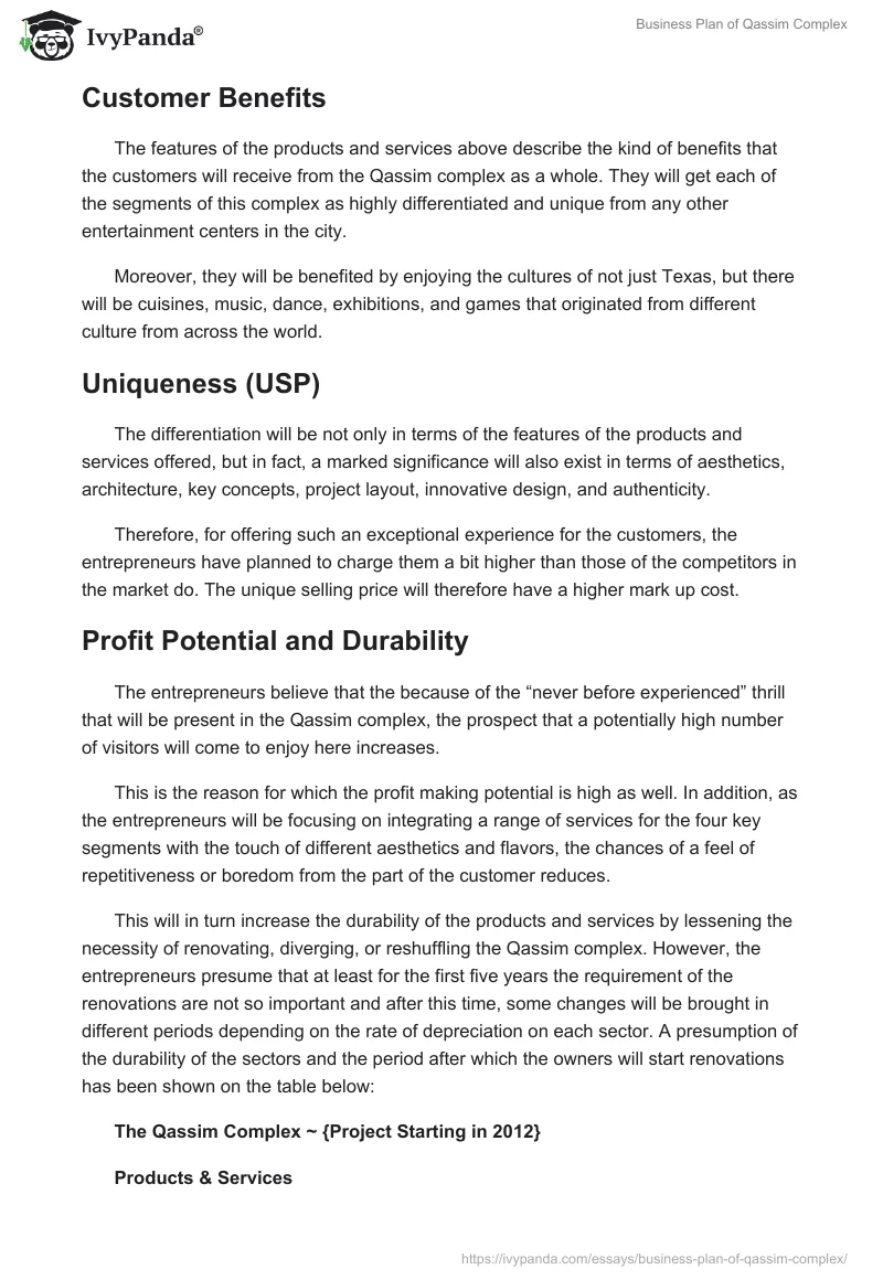 Business Plan of Qassim Complex. Page 3