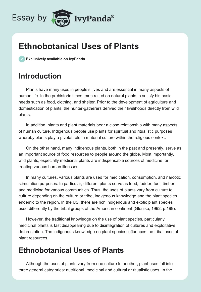 Ethnobotanical Uses of Plants. Page 1