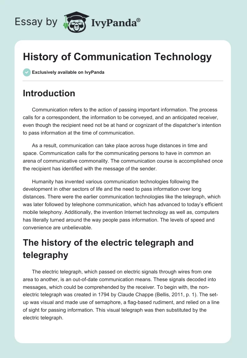 History of Communication Technology. Page 1