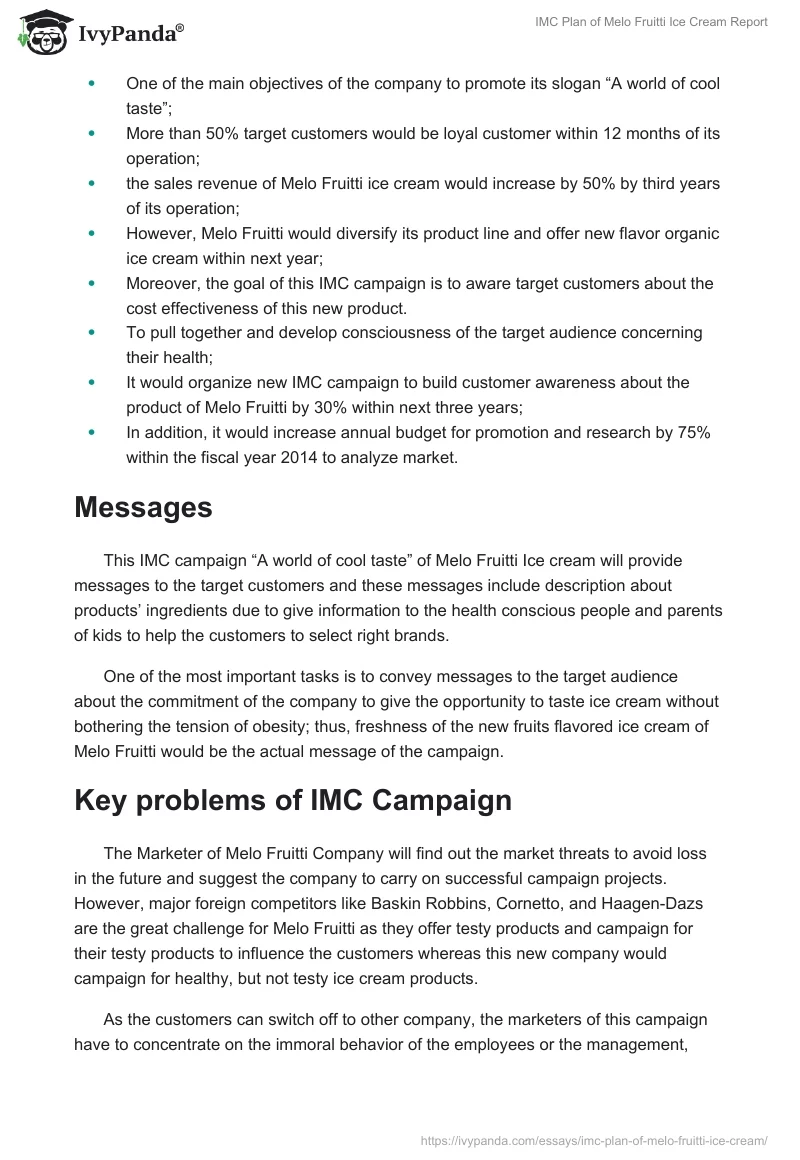 IMC Plan of Melo Fruitti Ice Cream Report. Page 4