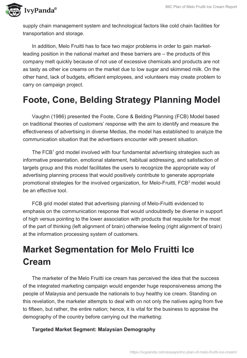 IMC Plan of Melo Fruitti Ice Cream Report. Page 5