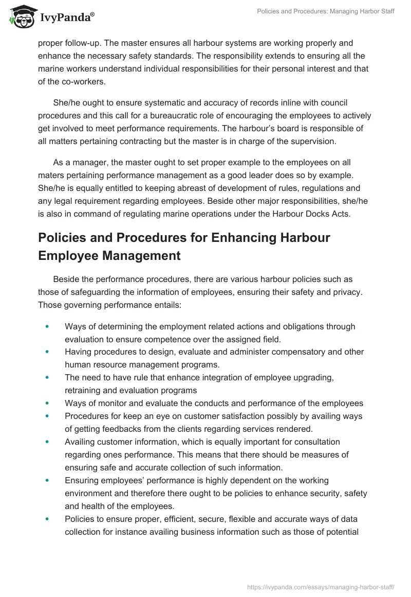 Policies and Procedures: Managing Harbor Staff. Page 3