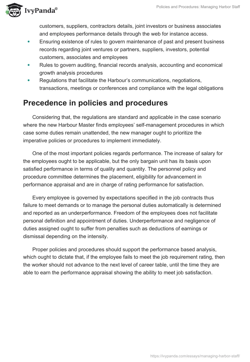 Policies and Procedures: Managing Harbor Staff. Page 4