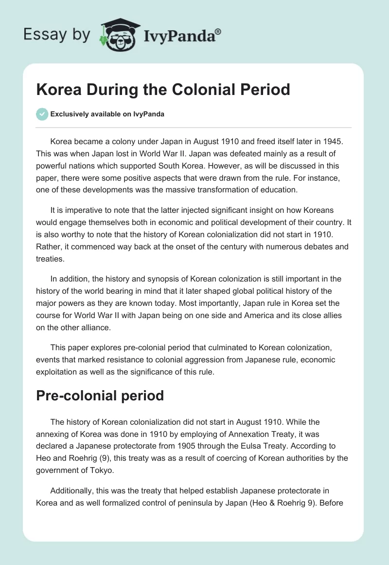 Korea During the Colonial Period. Page 1